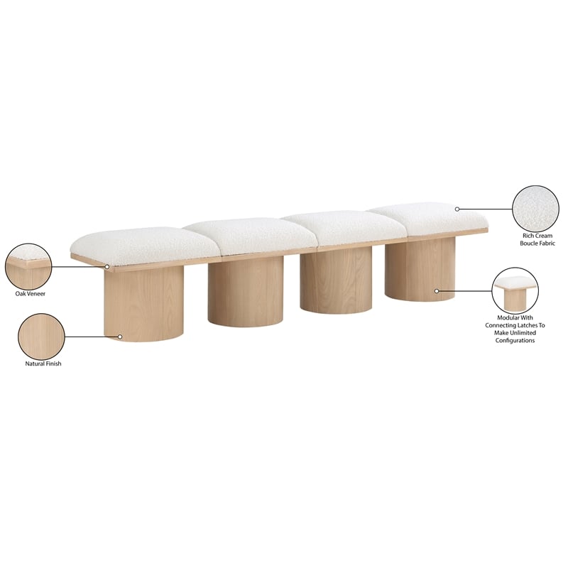 Meridian Furniture Pavilion Cream Boucle Fabric Bench