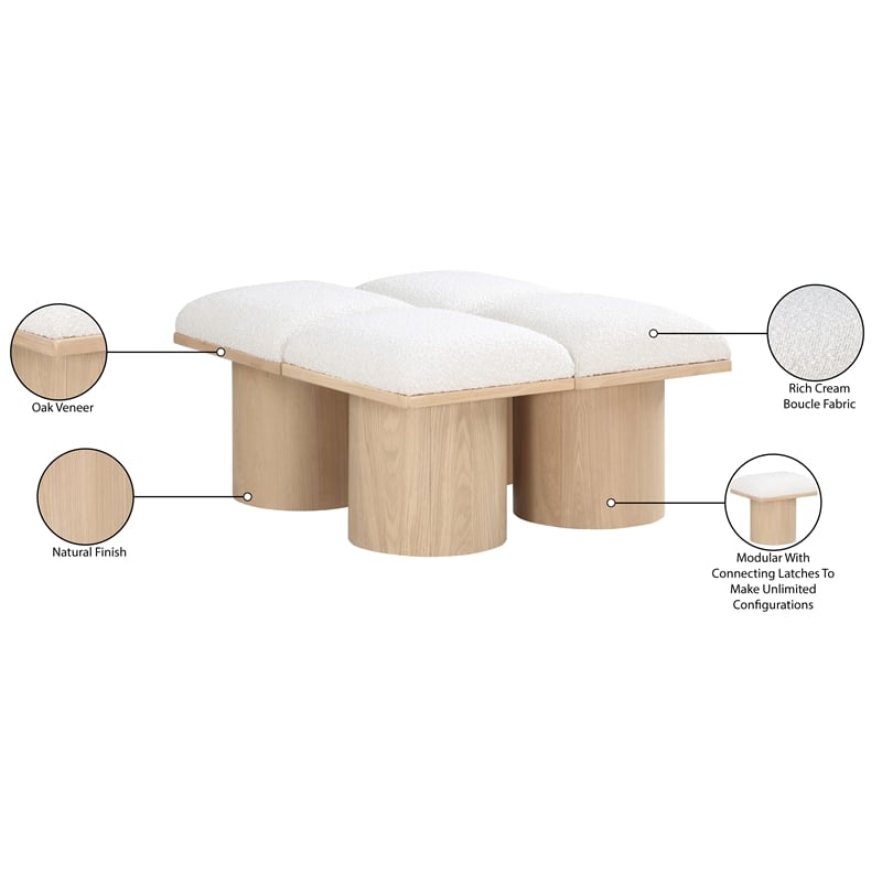 meridian furniture pavilion cream boucle fabric bench