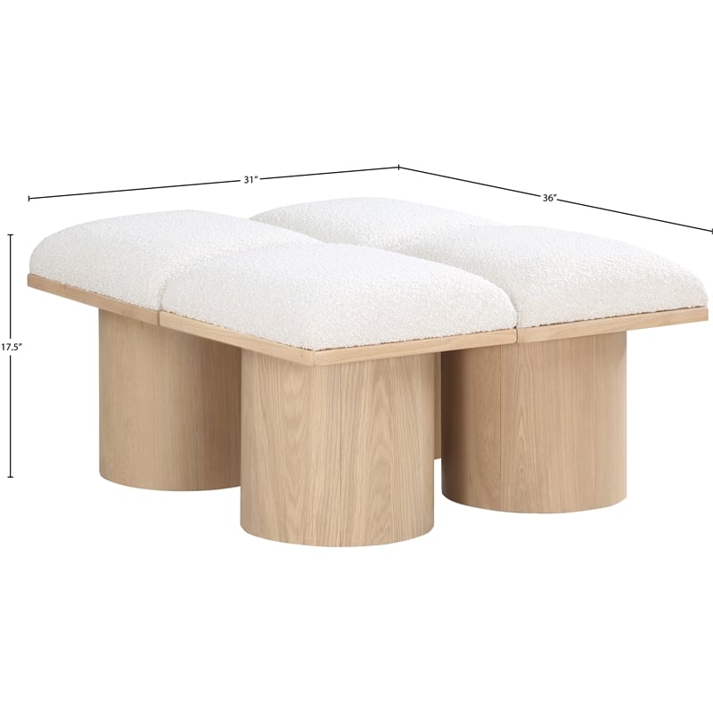 meridian furniture pavilion cream boucle fabric bench