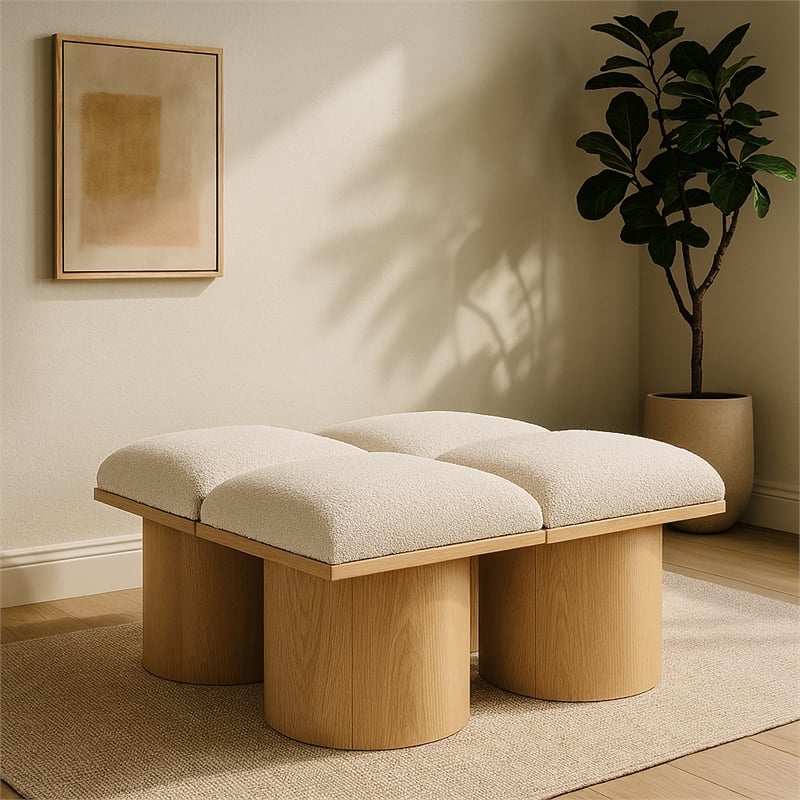 meridian furniture pavilion cream boucle fabric bench