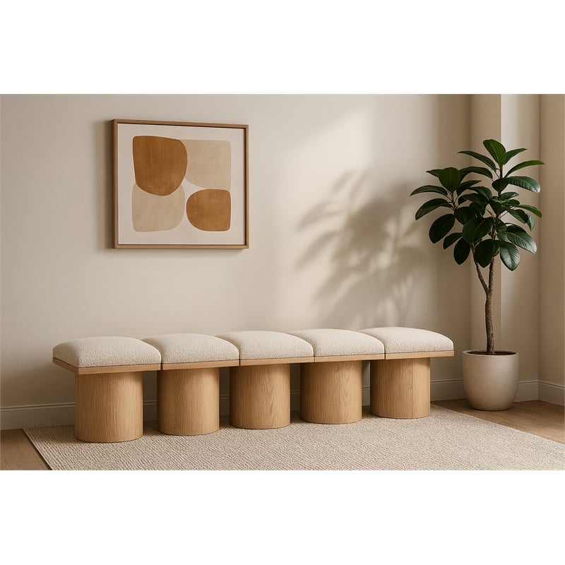 Meridian Furniture Pavilion Cream Boucle Fabric Bench