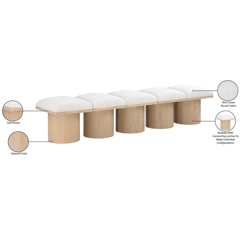 Meridian Furniture Pavilion Cream Boucle Fabric Bench