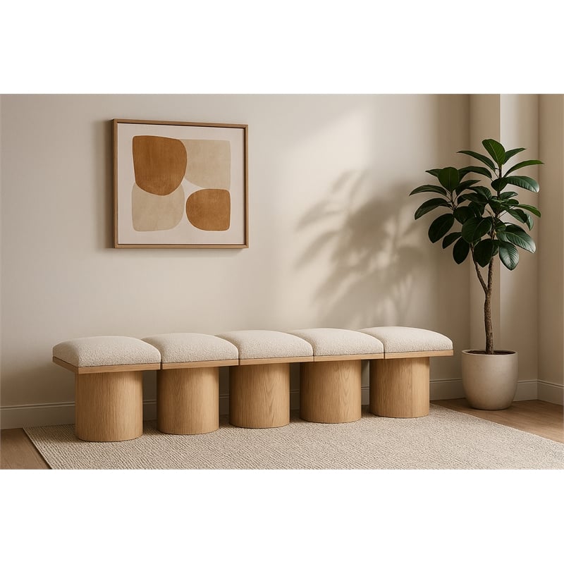 Meridian Furniture Pavilion Cream Boucle Fabric Bench