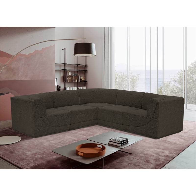 Meridian Furniture Ollie Brown Boucle Fabric Modular Sectional