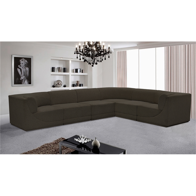 Meridian Furniture Ollie Brown Boucle Fabric Modular Sectional
