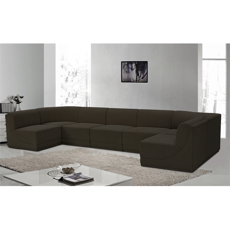 Meridian Furniture Ollie Brown Boucle Fabric Modular Sectional