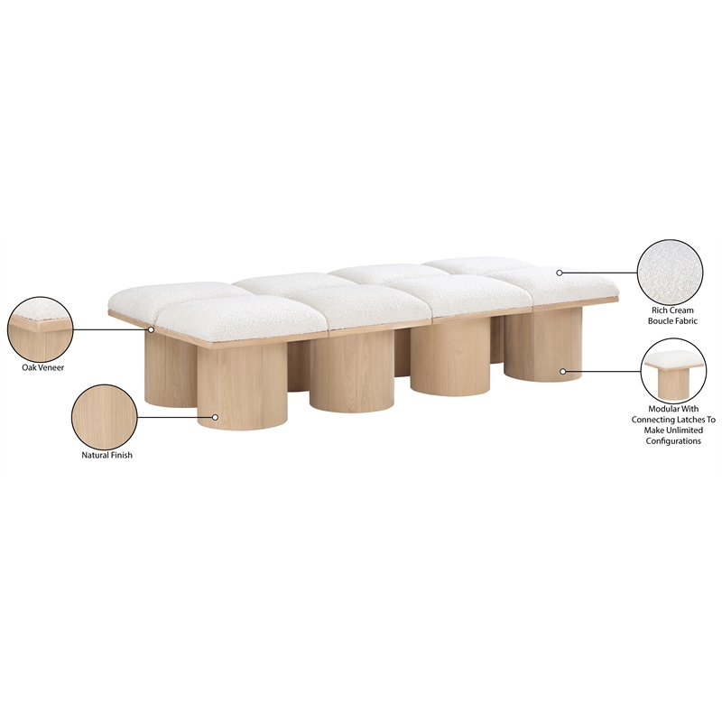 Meridian Furniture Pavilion Cream Boucle Fabric Bench
