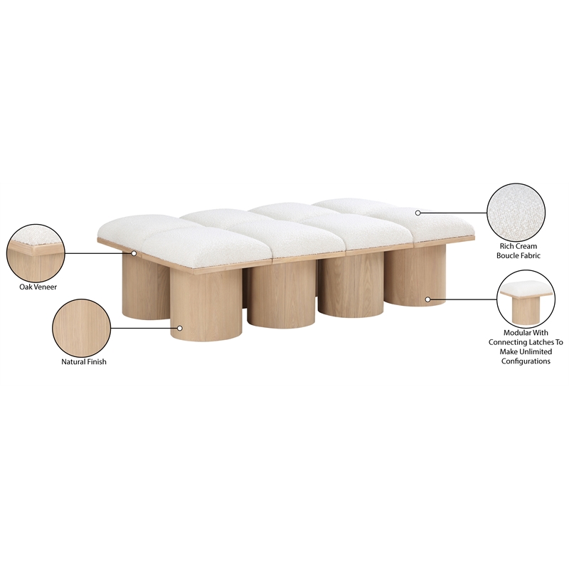 Meridian Furniture Pavilion Cream Boucle Fabric Bench