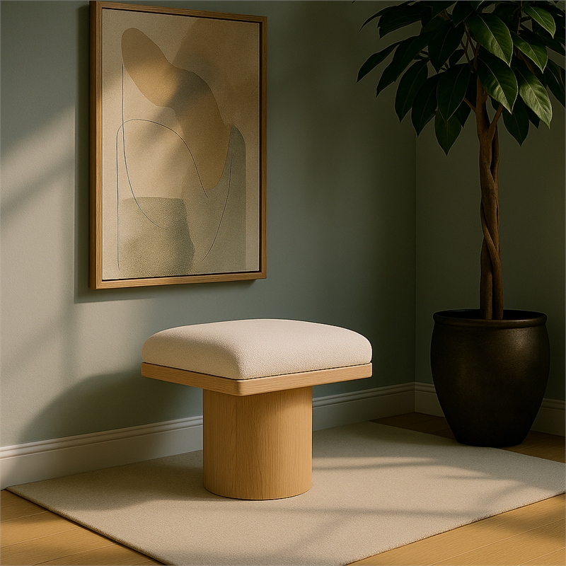 Meridian Furniture Pavilion Cream Boucle Fabric Bench/Stool