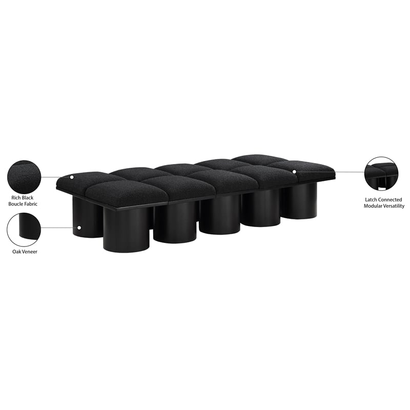 Meridian Furniture Pavilion Black Boucle Fabric Bench