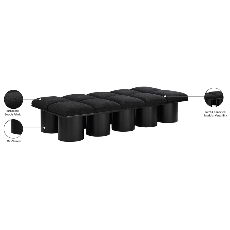 Meridian Furniture Pavilion Black Boucle Fabric Bench