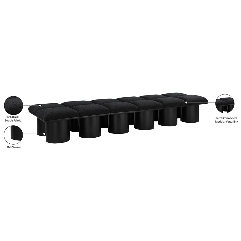 Meridian Furniture Pavilion Black Boucle Fabric Bench