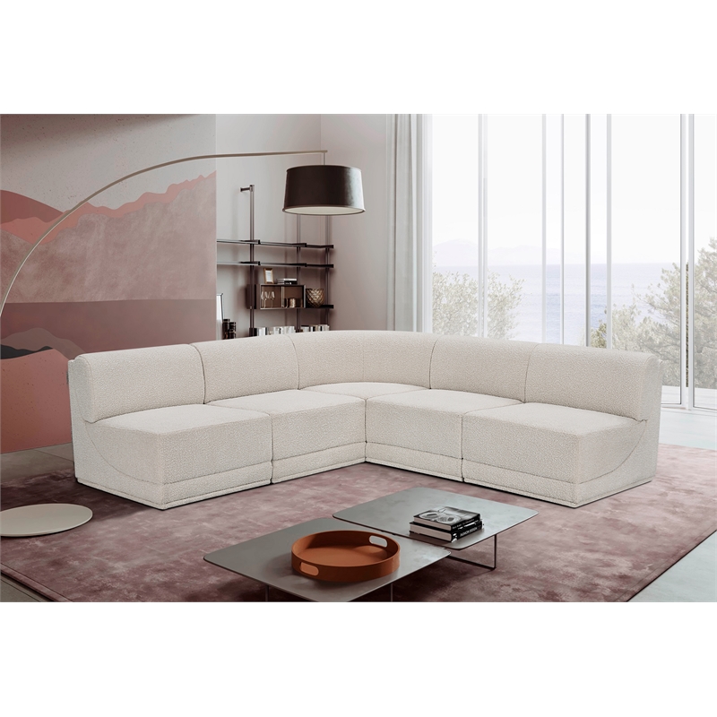 Meridian Furniture Ollie Cream Boucle Fabric Modular Sectional