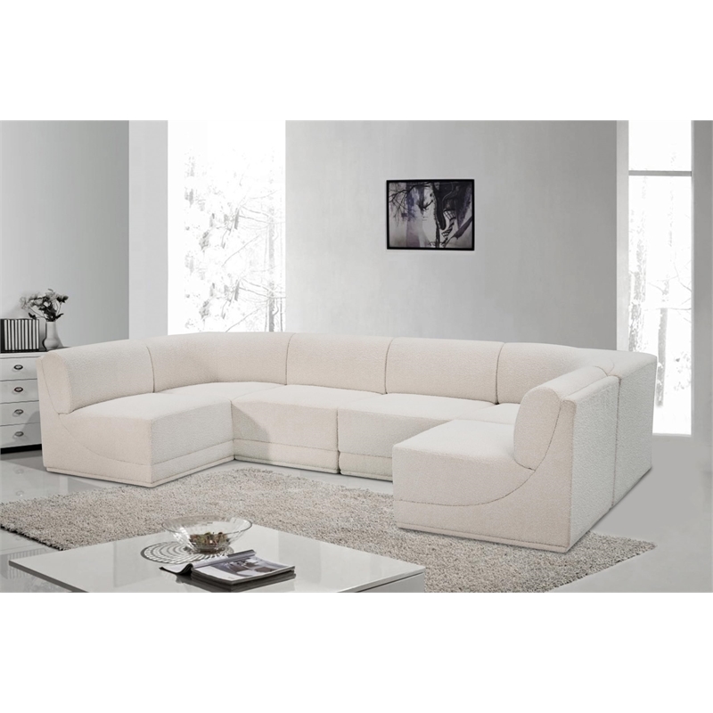Meridian Furniture Ollie Cream Boucle Fabric Modular Sectional