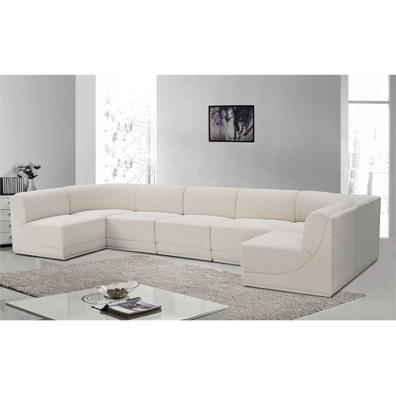 Meridian Furniture Ollie Cream Boucle Fabric Modular Sectional