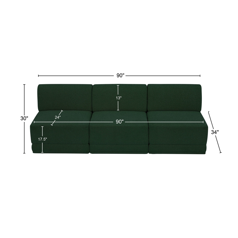 Meridian Furniture Ollie Green Boucle Fabric Modular Sofa