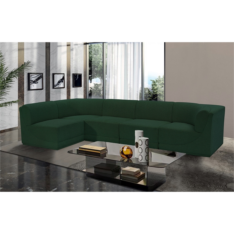 Meridian Furniture Ollie Green Boucle Fabric Modular Sectional