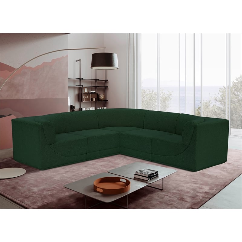 Meridian Furniture Ollie Green Boucle Fabric Modular Sectional