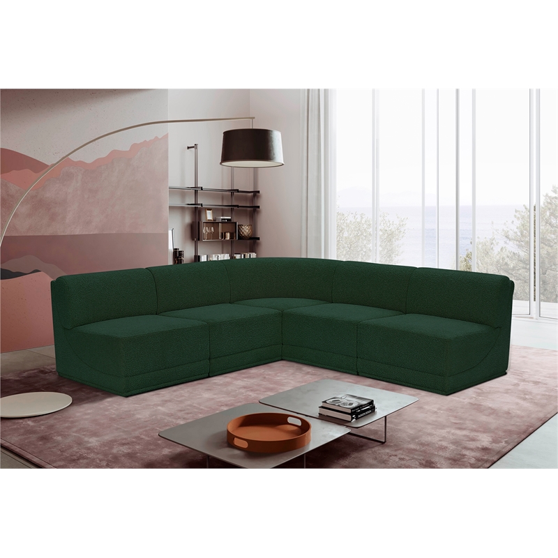 Meridian Furniture Ollie Green Boucle Fabric Modular Sectional