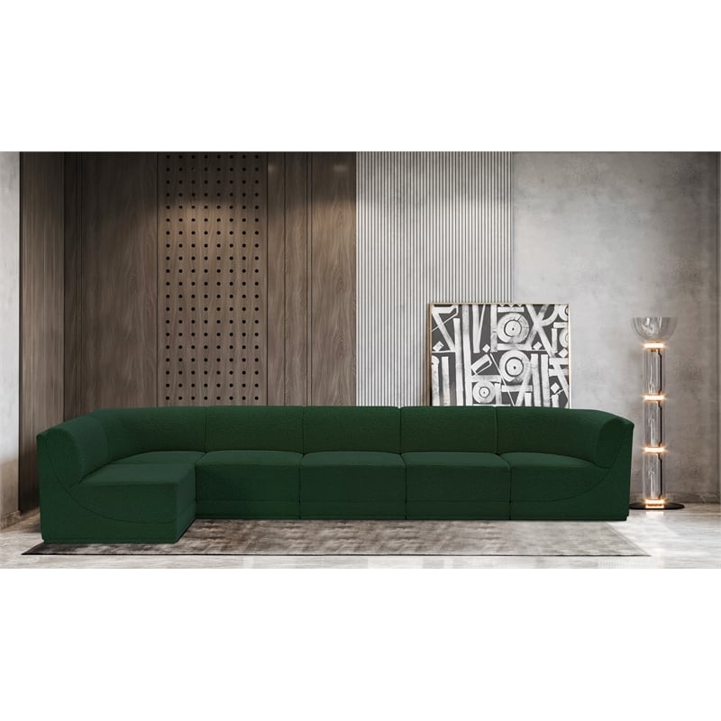 Meridian Furniture Ollie Green Boucle Fabric Modular Sectional