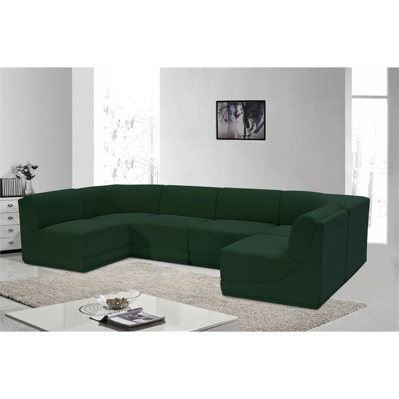 Meridian Furniture Ollie Green Boucle Fabric Modular Sectional