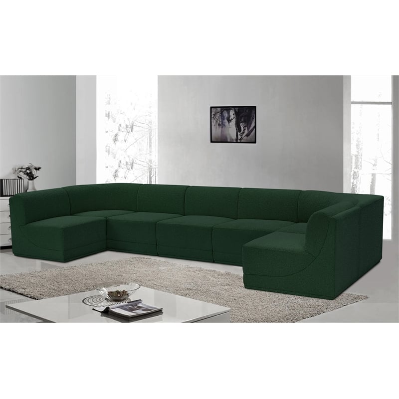 Meridian Furniture Ollie Green Boucle Fabric Modular Sectional