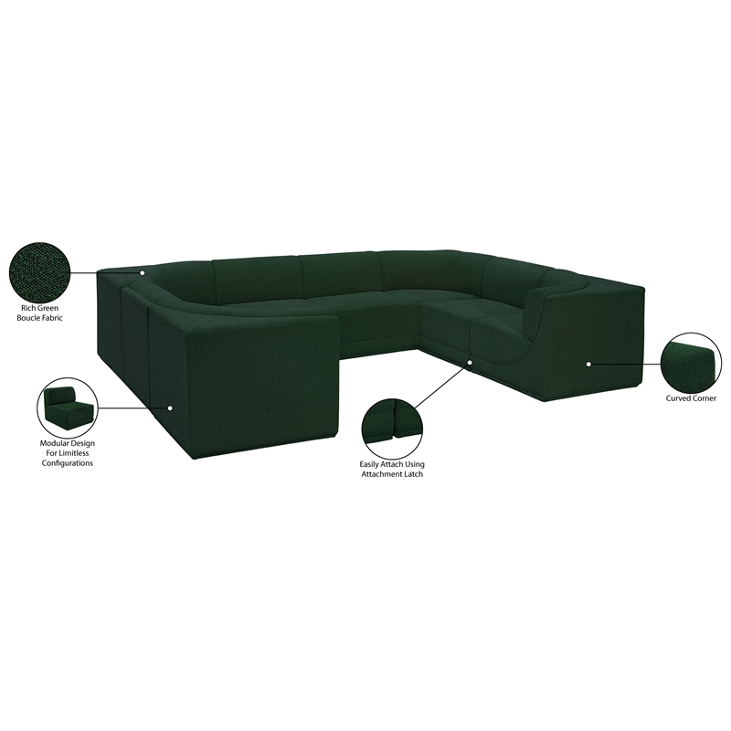 Meridian Furniture Ollie Green Boucle Fabric Modular Sectional