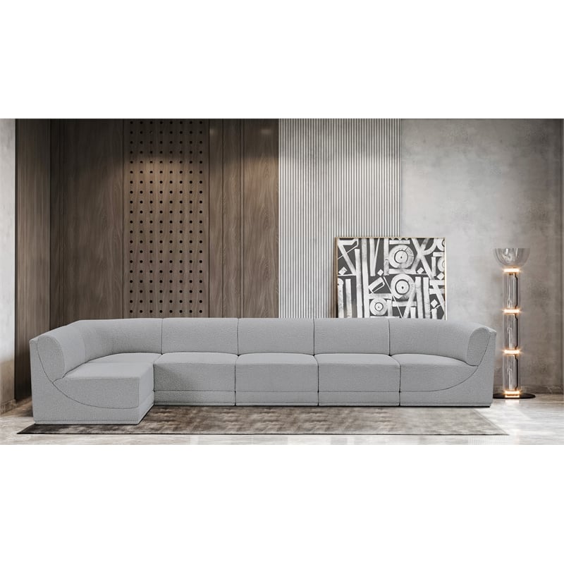Meridian Furniture Ollie Grey Boucle Fabric Modular Sectional