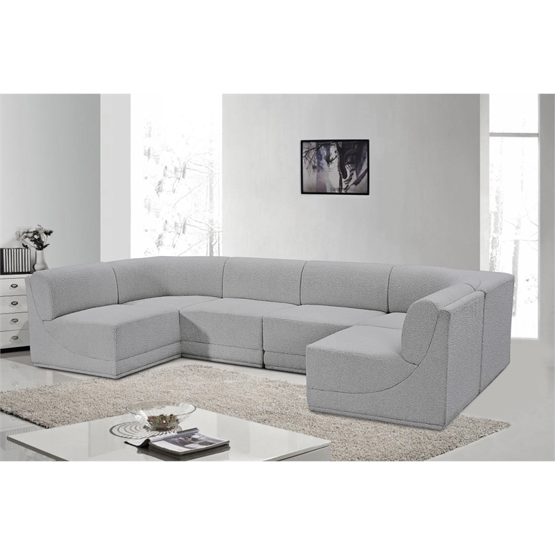 Meridian Furniture Ollie Grey Boucle Fabric Modular Sectional
