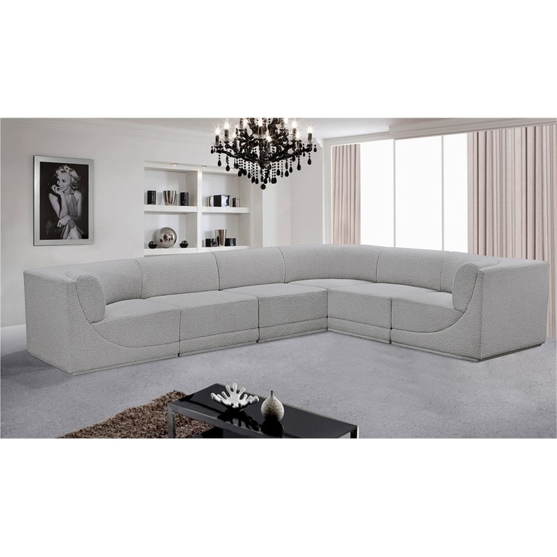 Meridian Furniture Ollie Grey Boucle Fabric Modular Sectional