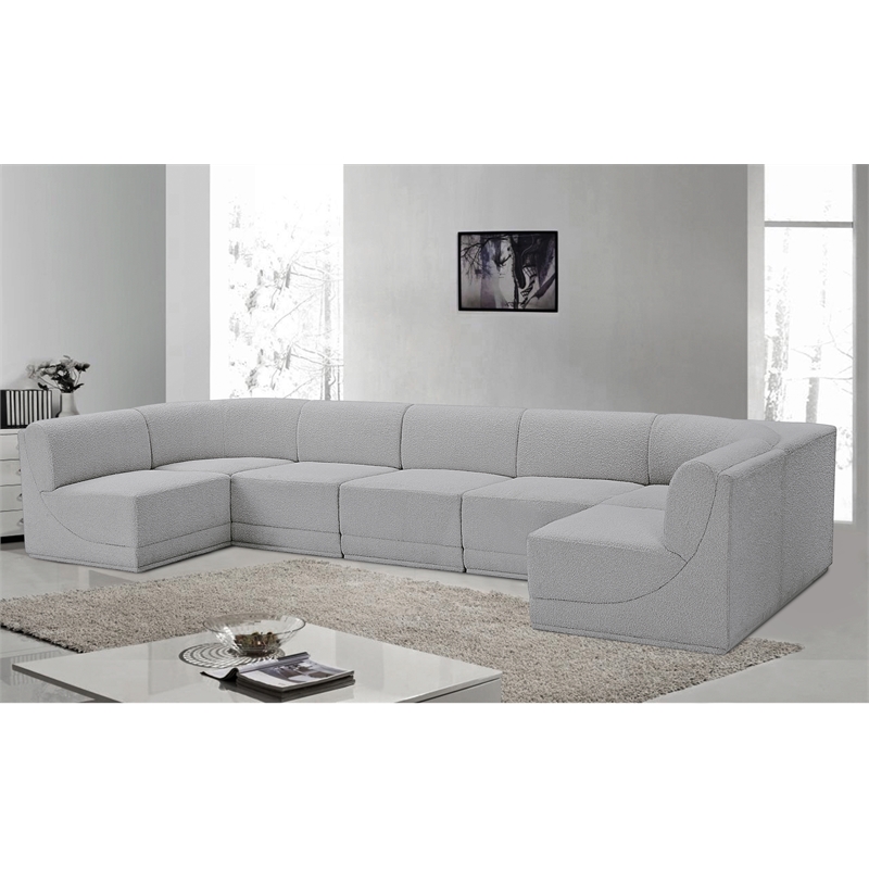Meridian Furniture Ollie Grey Boucle Fabric Modular Sectional