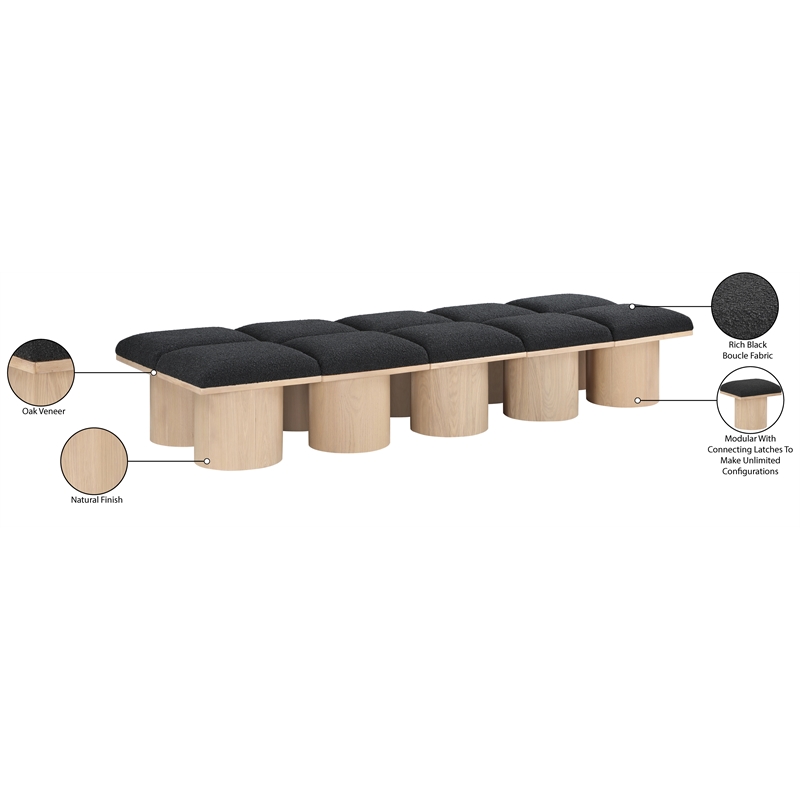 Meridian Furniture Pavilion Black Boucle Fabric Bench