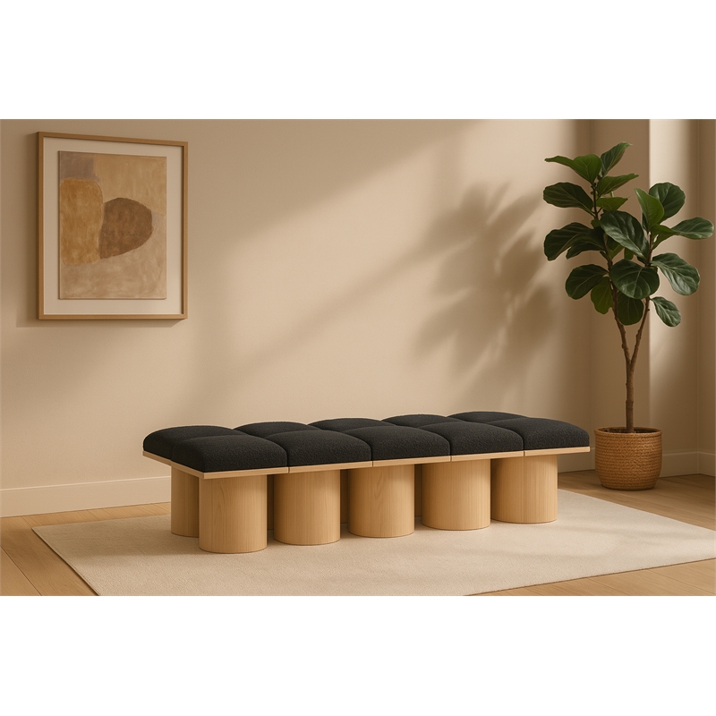 Meridian Furniture Pavilion Black Boucle Fabric Bench
