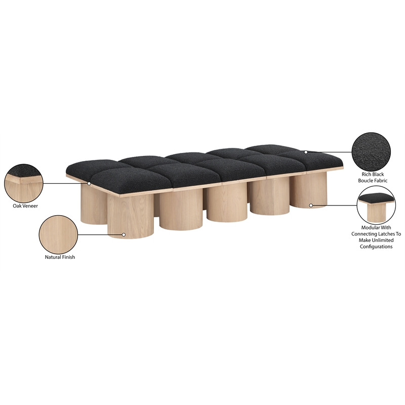 Meridian Furniture Pavilion Black Boucle Fabric Bench