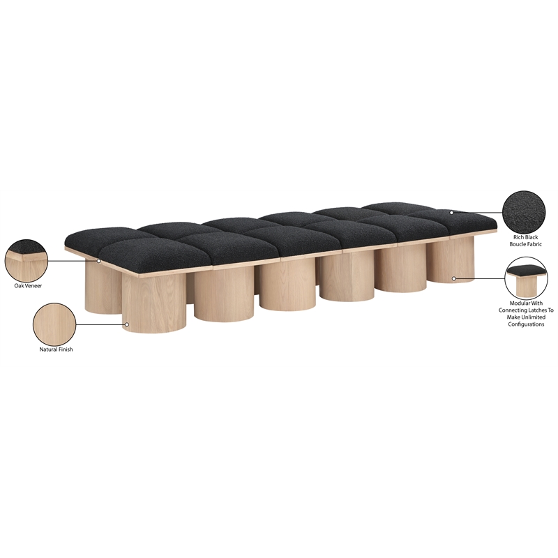 Meridian Furniture Pavilion Black Boucle Fabric Bench