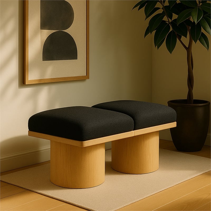 Meridian Furniture Pavilion Black Boucle Fabric Bench