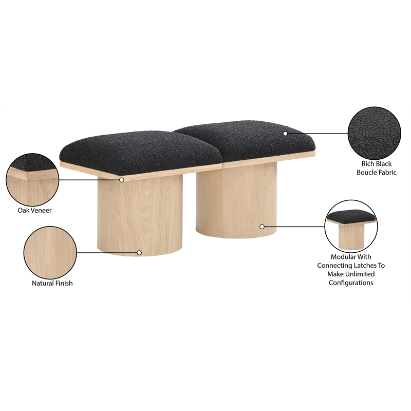 Meridian Furniture Pavilion Black Boucle Fabric Bench