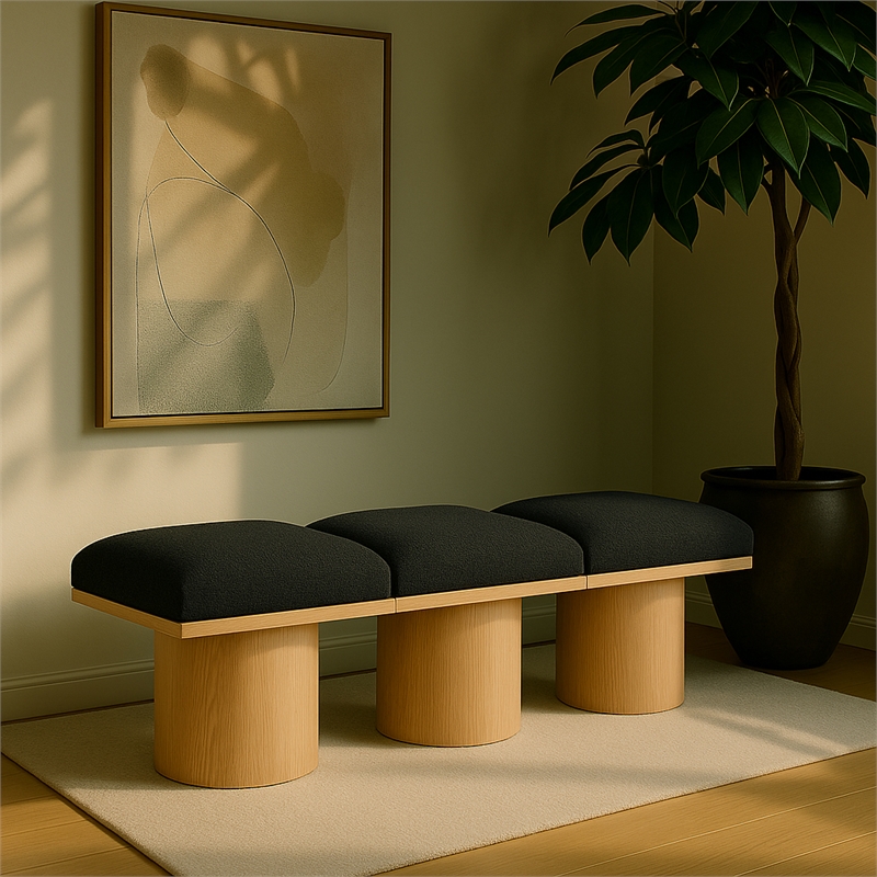 Meridian Furniture Pavilion Black Boucle Fabric Bench