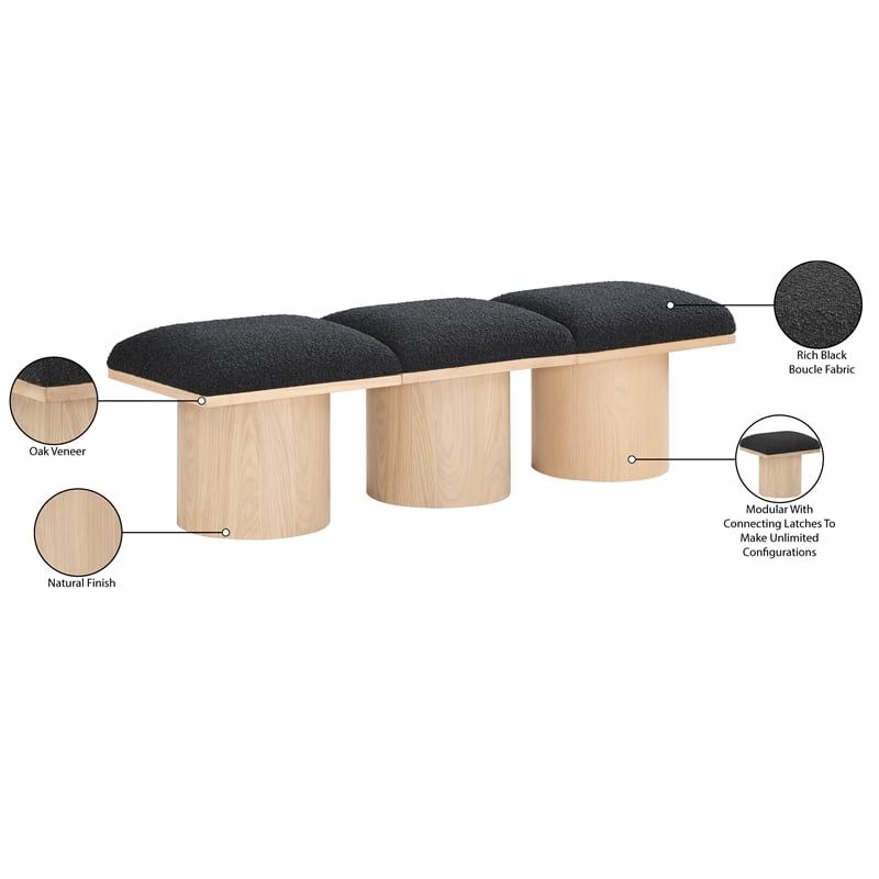 Meridian Furniture Pavilion Black Boucle Fabric Bench