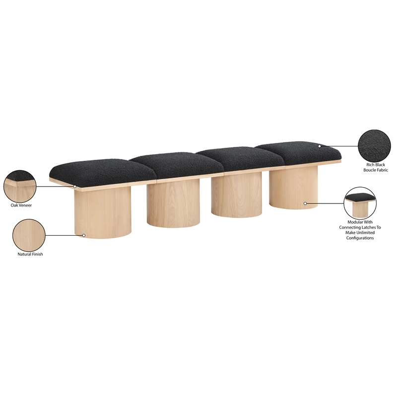 Meridian Furniture Pavilion Black Boucle Fabric Bench