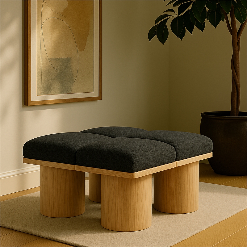 Meridian Furniture Pavilion Black Boucle Fabric Bench