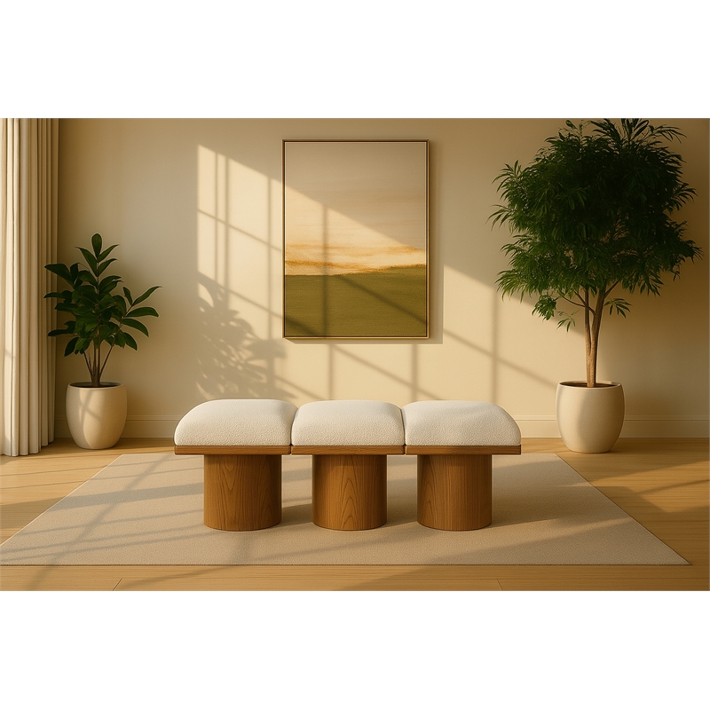 Meridian Furniture Pavilion Cream Boucle Fabric Bench