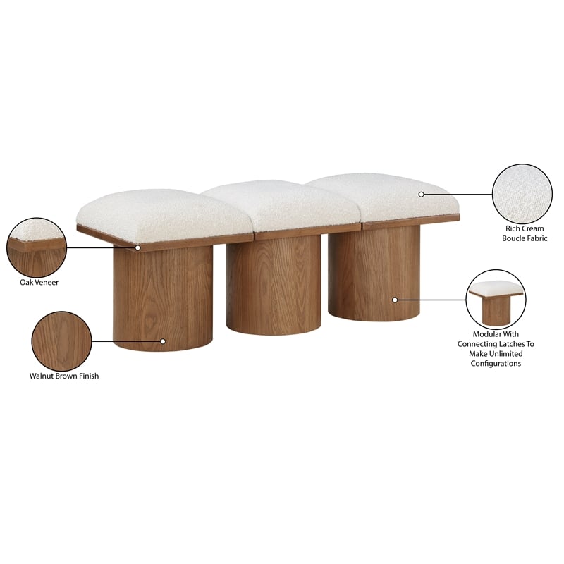 Meridian Furniture Pavilion Cream Boucle Fabric Bench