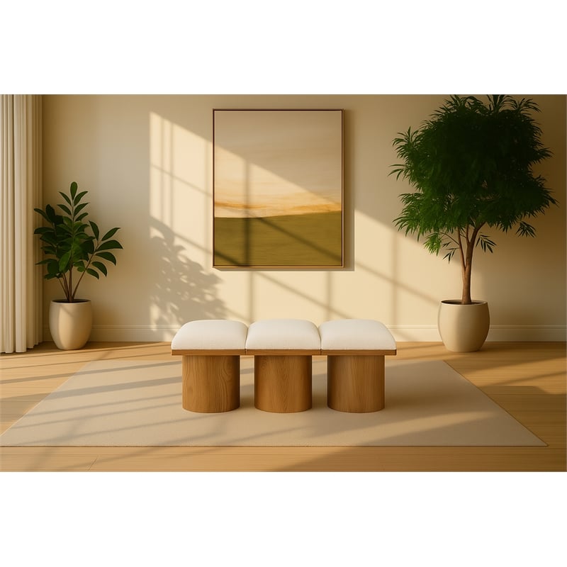 Meridian Furniture Pavilion Cream Boucle Fabric Bench
