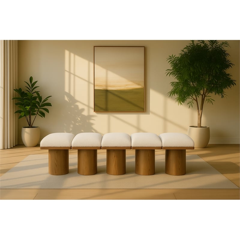 Meridian Furniture Pavilion Cream Boucle Fabric Bench