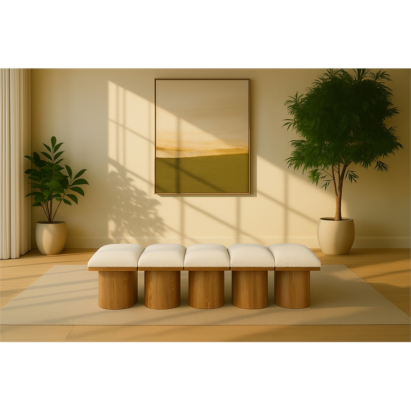 Meridian Furniture Pavilion Cream Boucle Fabric Bench