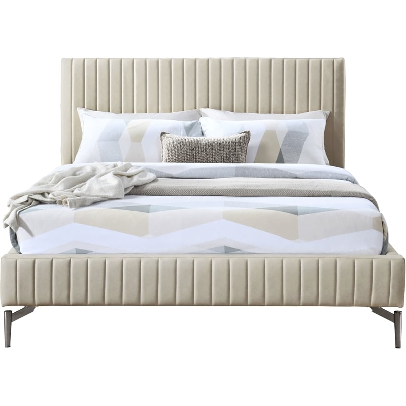 Meridian Furniture Gallo Beige Vegan Leather Queen Bed