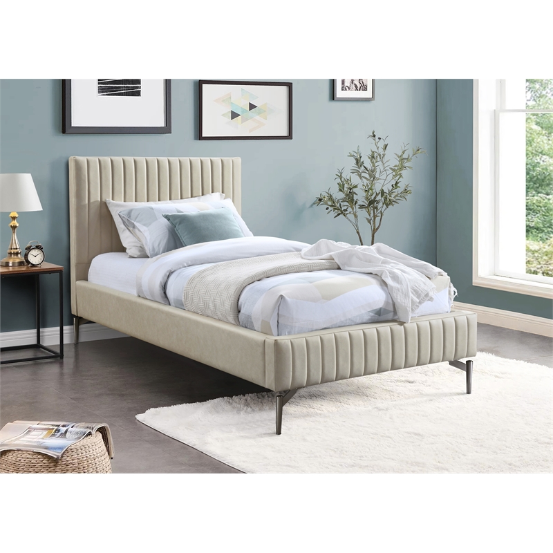 Meridian Furniture Gallo Beige Vegan Leather Twin Bed