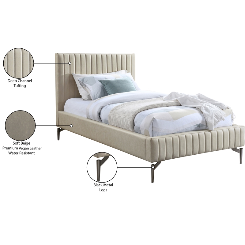 Meridian Furniture Gallo Beige Vegan Leather Twin Bed