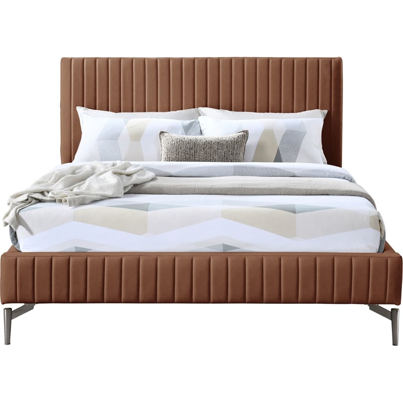 Meridian Furniture Gallo Cognac Vegan Leather Queen Bed